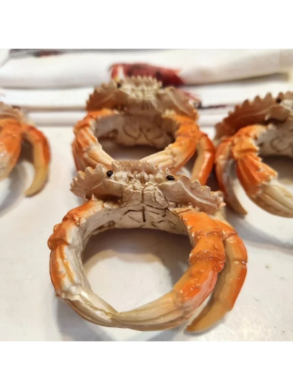 Maryland Crab Cloth Napkins by Cally & Co with Crab Rings Set Of 4 READ